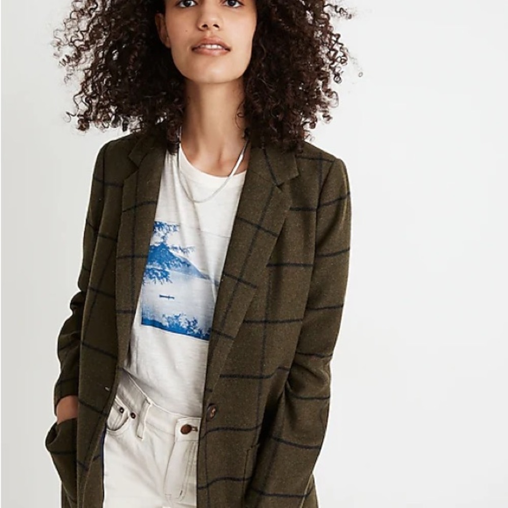 NWT Madewell Larsen blazer windowpane green size XXS